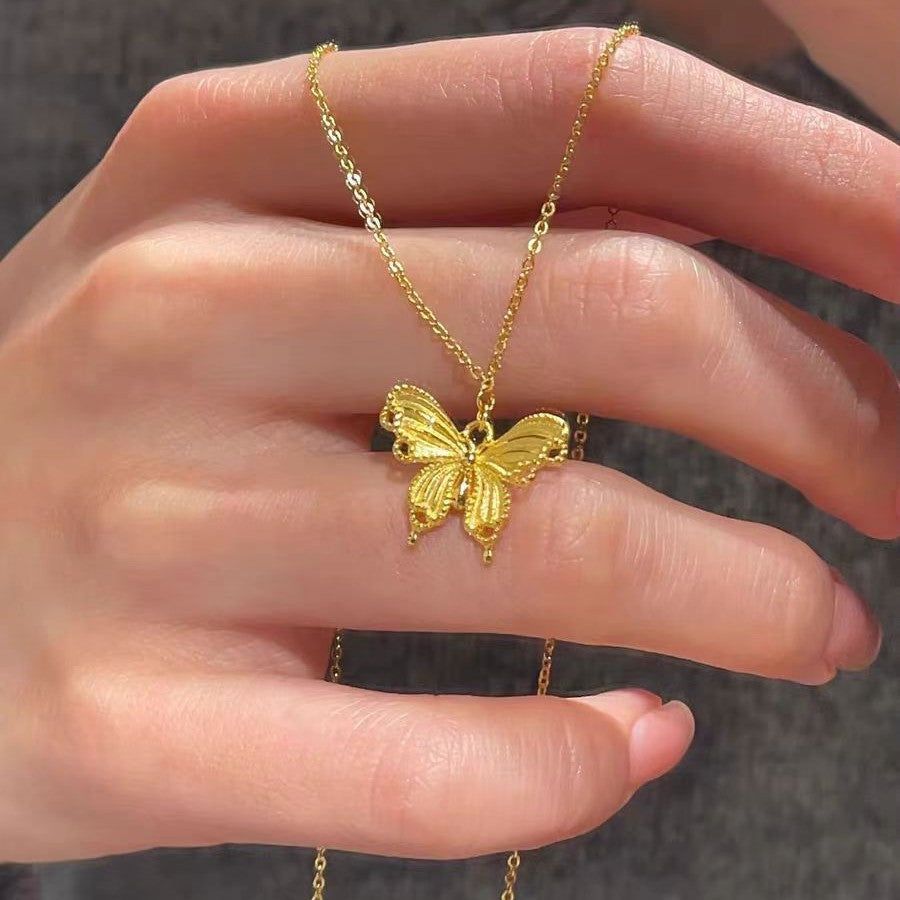 S925 Sterling Silver Brushed Openwork Butterfly Necklace, 2024 New Style, High-End Luxury Delicate Clavicle Chain