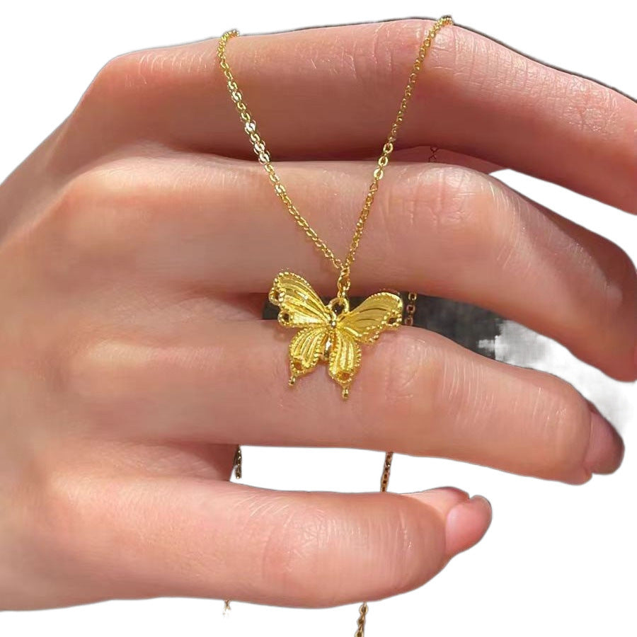 S925 Sterling Silver Brushed Openwork Butterfly Necklace, 2024 New Style, High-End Luxury Delicate Clavicle Chain