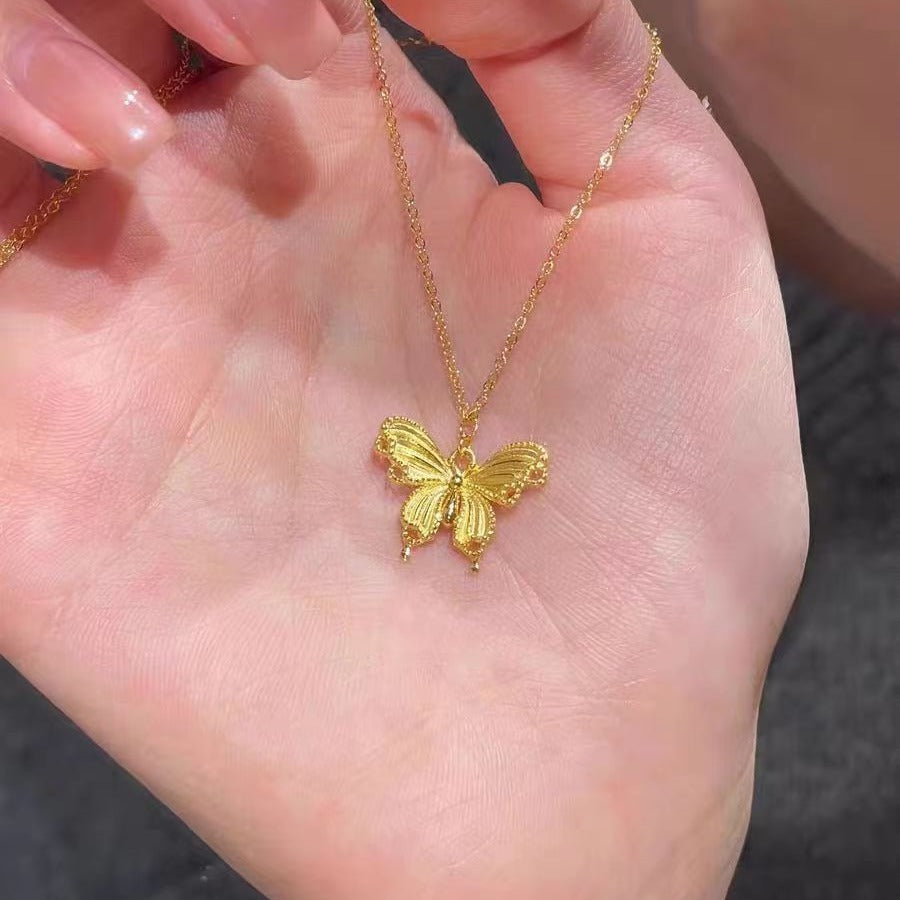 S925 Sterling Silver Brushed Openwork Butterfly Necklace, 2024 New Style, High-End Luxury Delicate Clavicle Chain