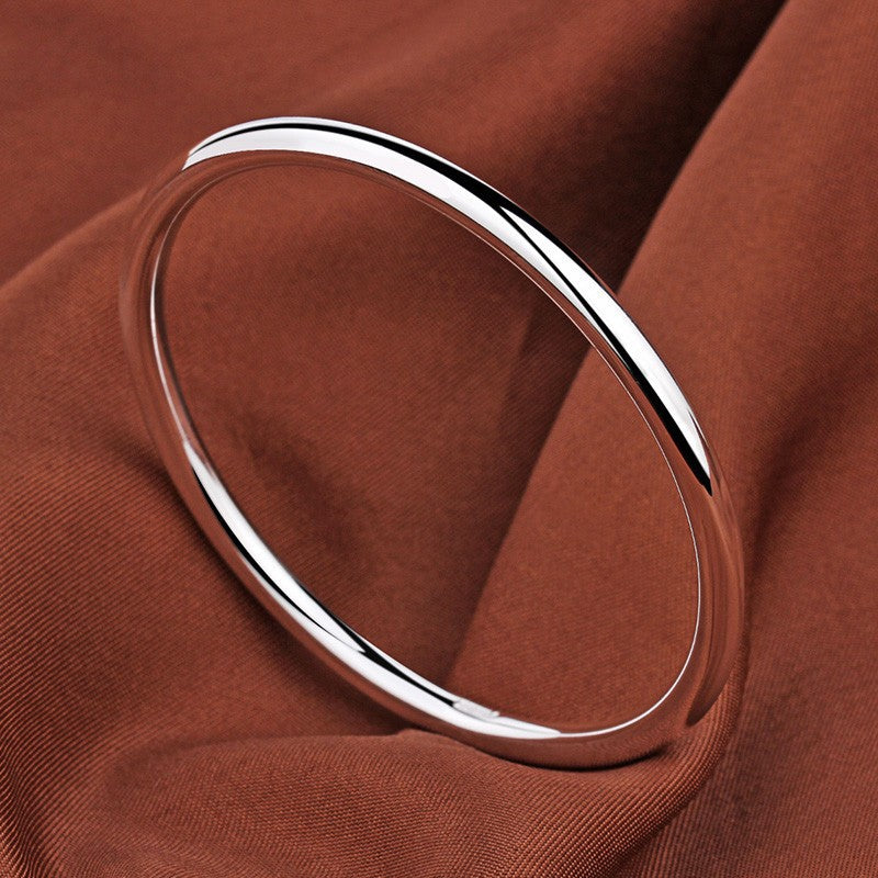 Plain silver bangle for women, closed design, 9999 pure silver, youthful style, smooth and solid finish, simple jewelry.