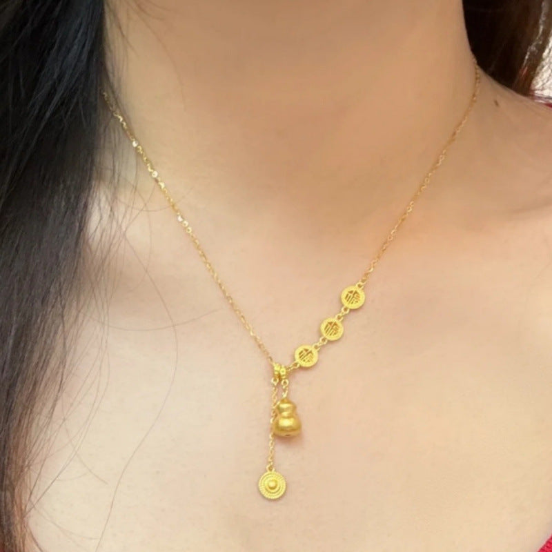 S925 Sterling Silver New Chinese Style Gold Gourd Necklace, Light Luxury, Niche Style, Chinese Elegance, Fortune Tassel Clavicle Chain