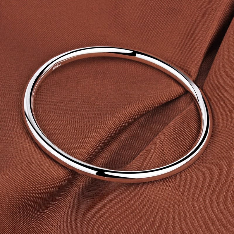 Plain silver bangle for women, closed design, 9999 pure silver, youthful style, smooth and solid finish, simple jewelry.