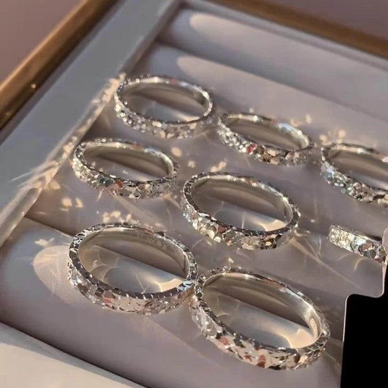 999 Sterling Silver Three-Sided Ice-Shaped Closed Ring: A luxurious and sophisticated CNC-machined sparkling sterling silver ring.