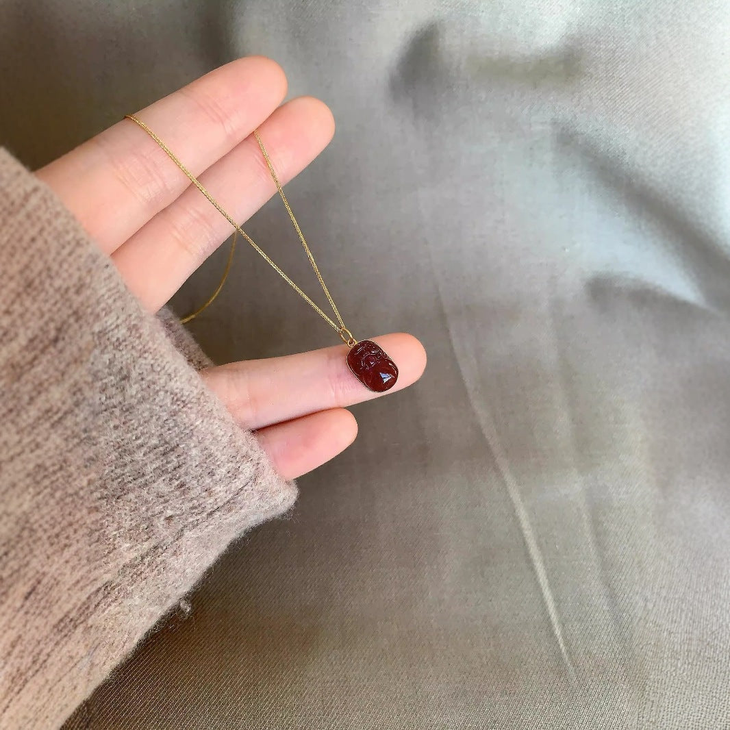 S925 Sterling Silver Pixiu Necklace with Tourmaline Pixiu for Wealth and Prosperity, High-End Collarbone Chain that Brightens Skin Tone