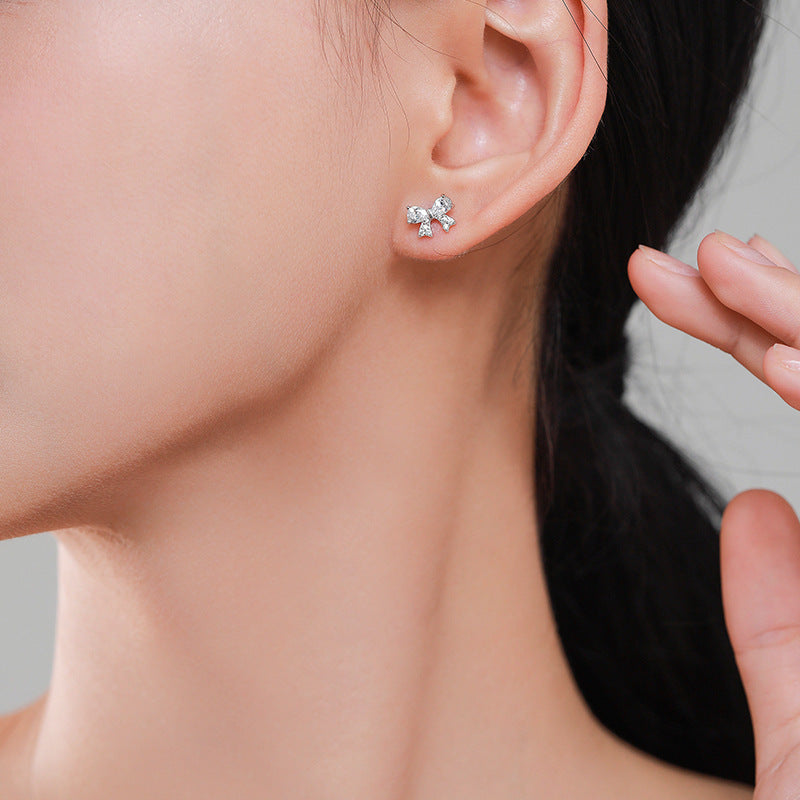 S925 Sterling Silver Bow Earrings for Women, Japanese and Korean Style, Versatile Earrings, Niche Design, Popular Cross-Border Silver Jewelry with Tassels