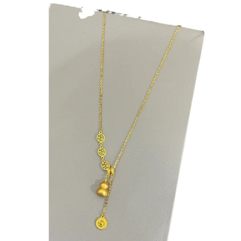 S925 Sterling Silver New Chinese Style Gold Gourd Necklace, Light Luxury, Niche Style, Chinese Elegance, Fortune Tassel Clavicle Chain