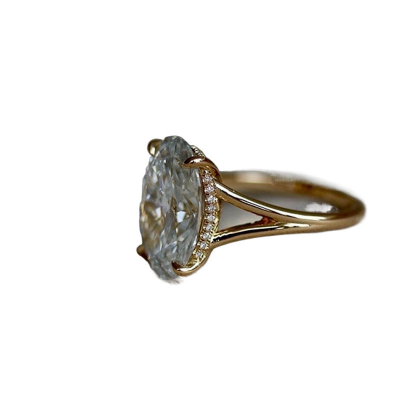 S925 sterling silver sparkly oval pigeon egg ring, vintage minimalist style, high-end index finger ring.