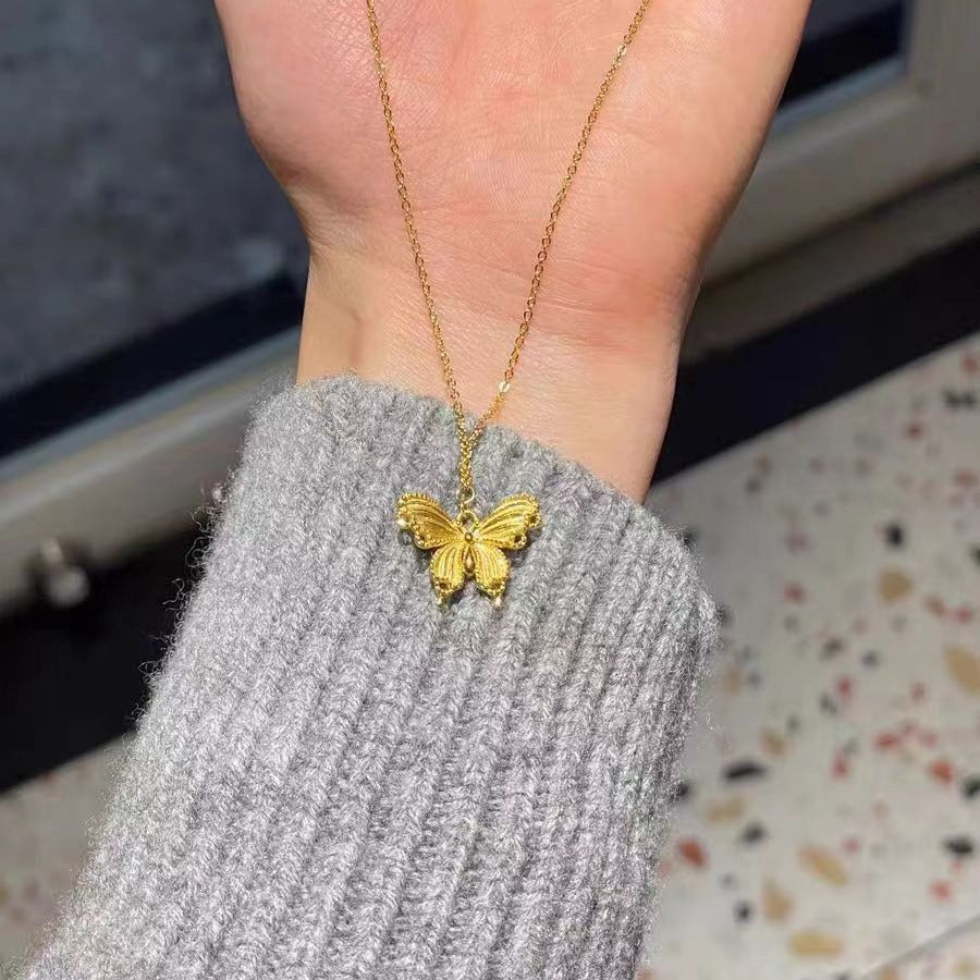 S925 Sterling Silver Brushed Openwork Butterfly Necklace, 2024 New Style, High-End Luxury Delicate Clavicle Chain