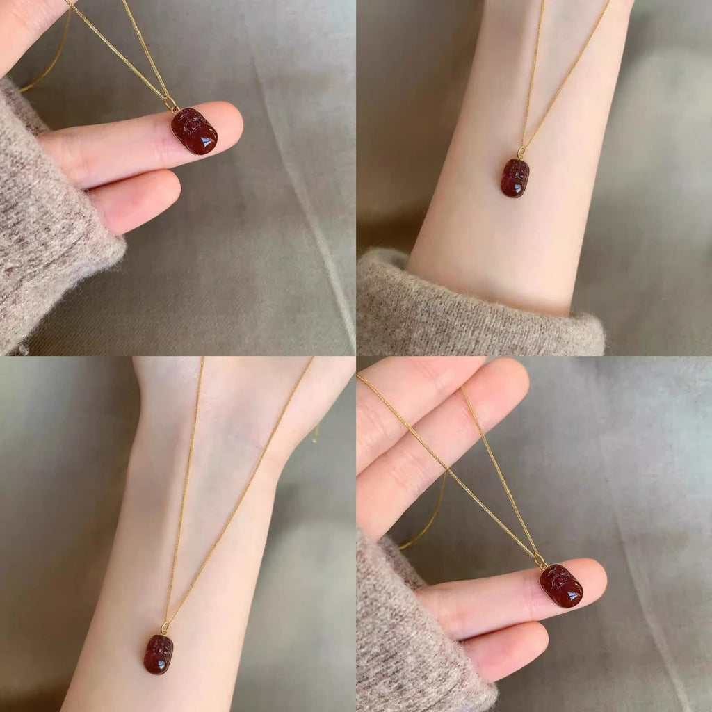 S925 Sterling Silver Pixiu Necklace with Tourmaline Pixiu for Wealth and Prosperity, High-End Collarbone Chain that Brightens Skin Tone