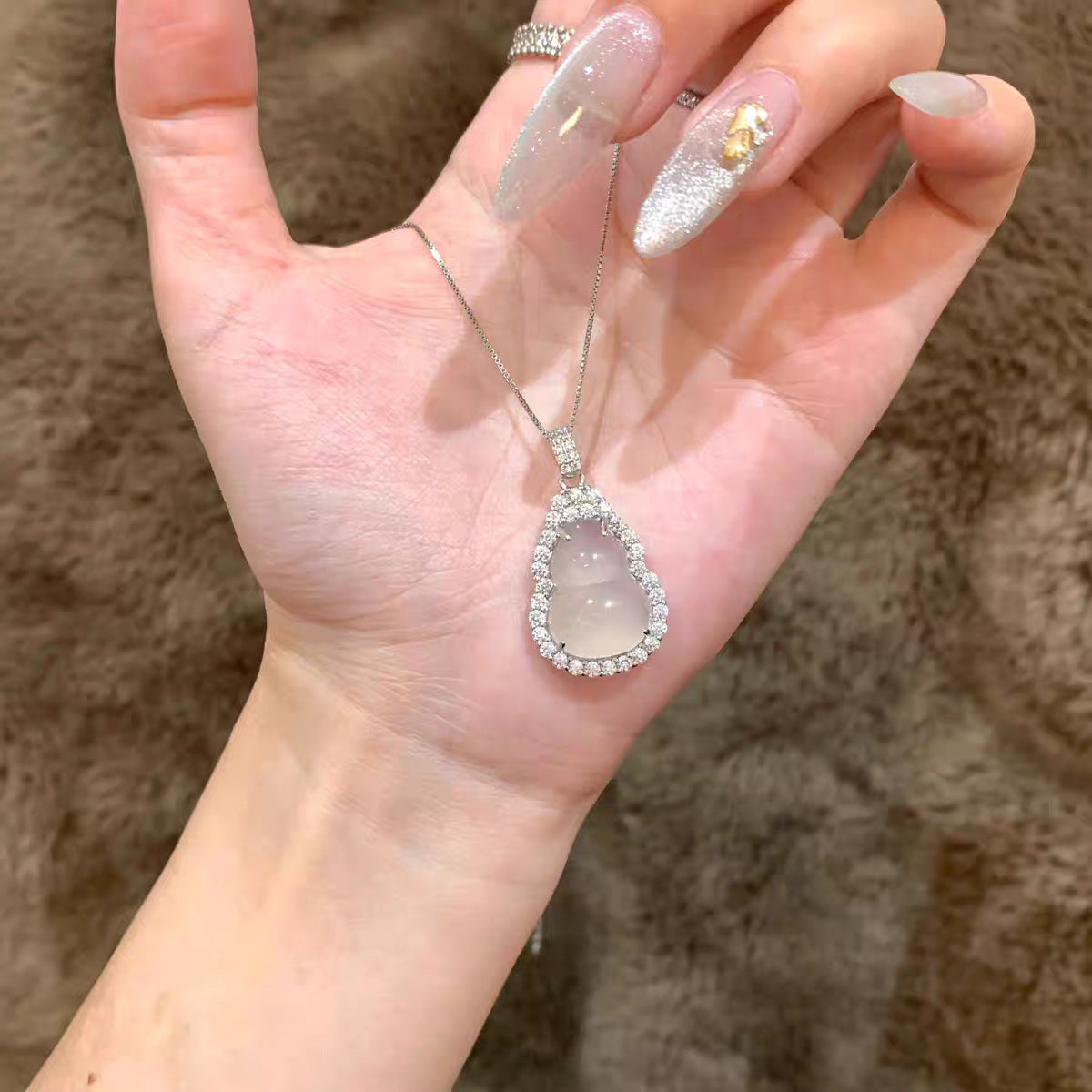 S925 Sterling Silver Jadeite Gourd Necklace Pendant with Charm and Auspicious Design, Clavicle Chain/Necklace with Elegant Style