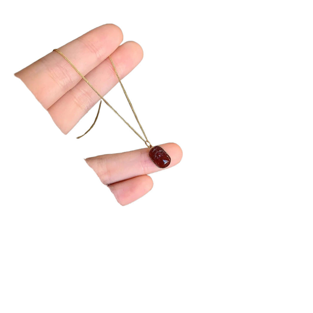 S925 Sterling Silver Pixiu Necklace with Tourmaline Pixiu for Wealth and Prosperity, High-End Collarbone Chain that Brightens Skin Tone