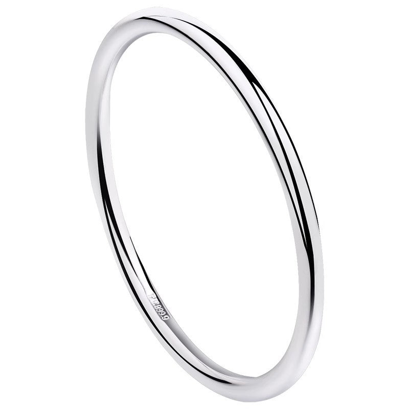 Plain silver bangle for women, closed design, 9999 pure silver, youthful style, smooth and solid finish, simple jewelry.