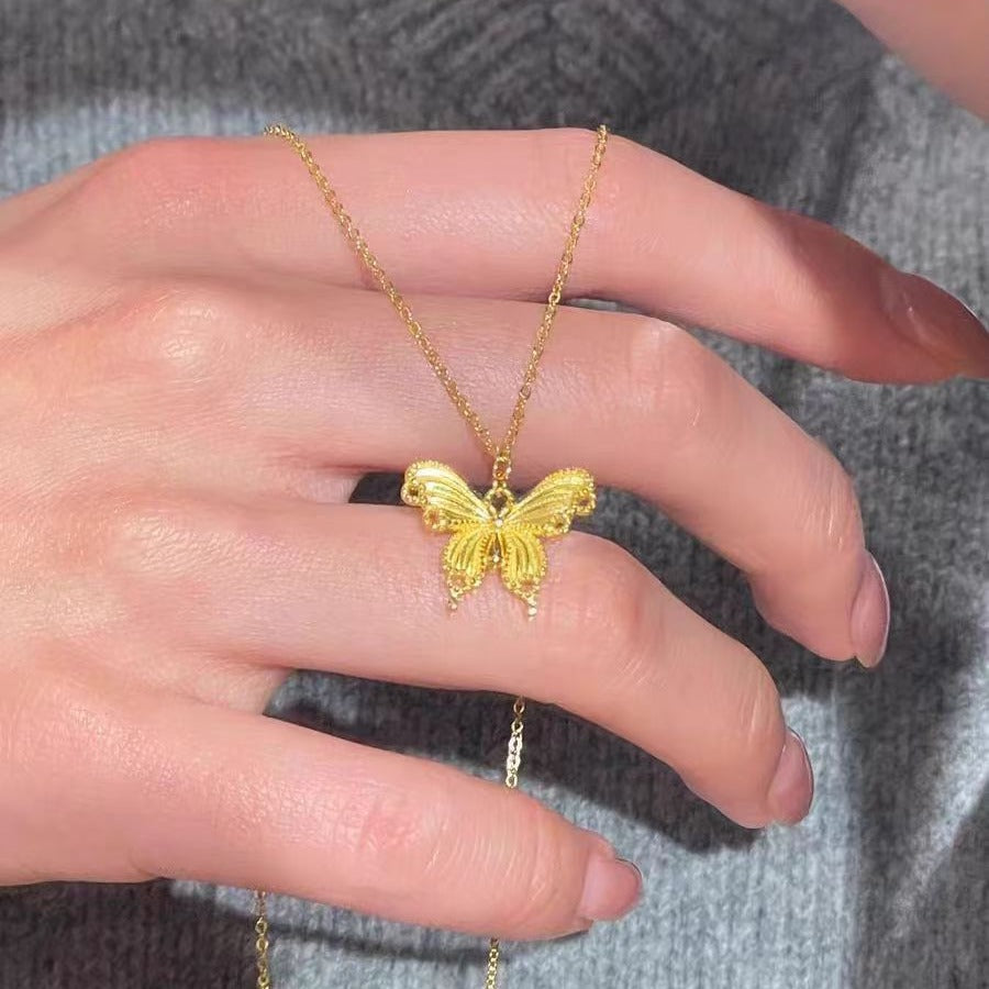 S925 Sterling Silver Brushed Openwork Butterfly Necklace, 2024 New Style, High-End Luxury Delicate Clavicle Chain