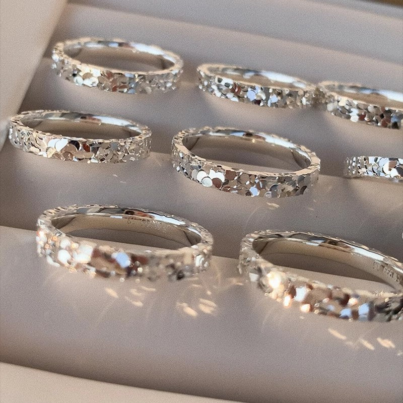 999 Sterling Silver Three-Sided Ice-Shaped Closed Ring: A luxurious and sophisticated CNC-machined sparkling sterling silver ring.