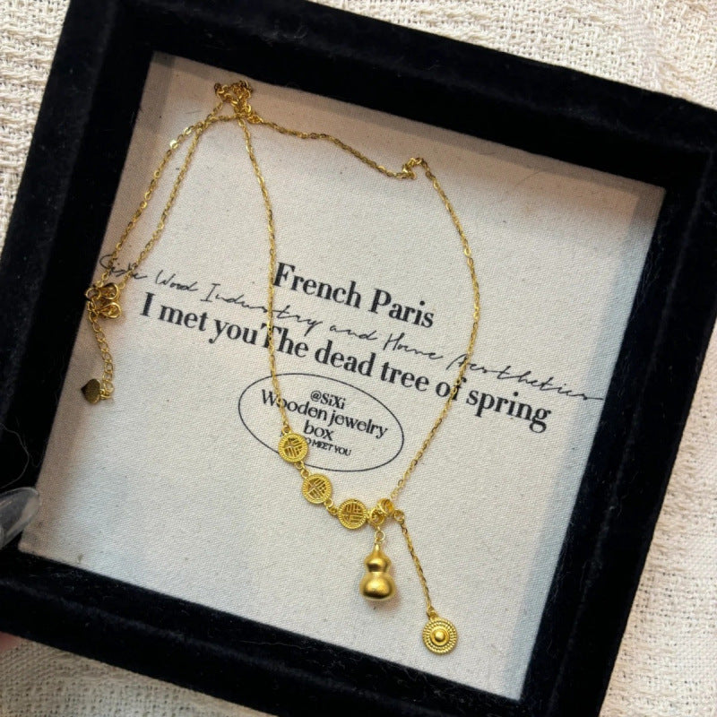 S925 Sterling Silver New Chinese Style Gold Gourd Necklace, Light Luxury, Niche Style, Chinese Elegance, Fortune Tassel Clavicle Chain